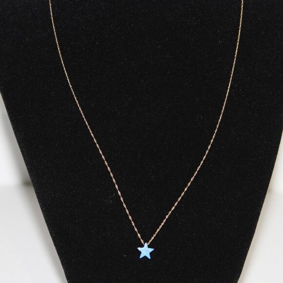 Dainty Solid 14K Gold Necklace with Blue Opal Star Charm - Picture 4 of 9